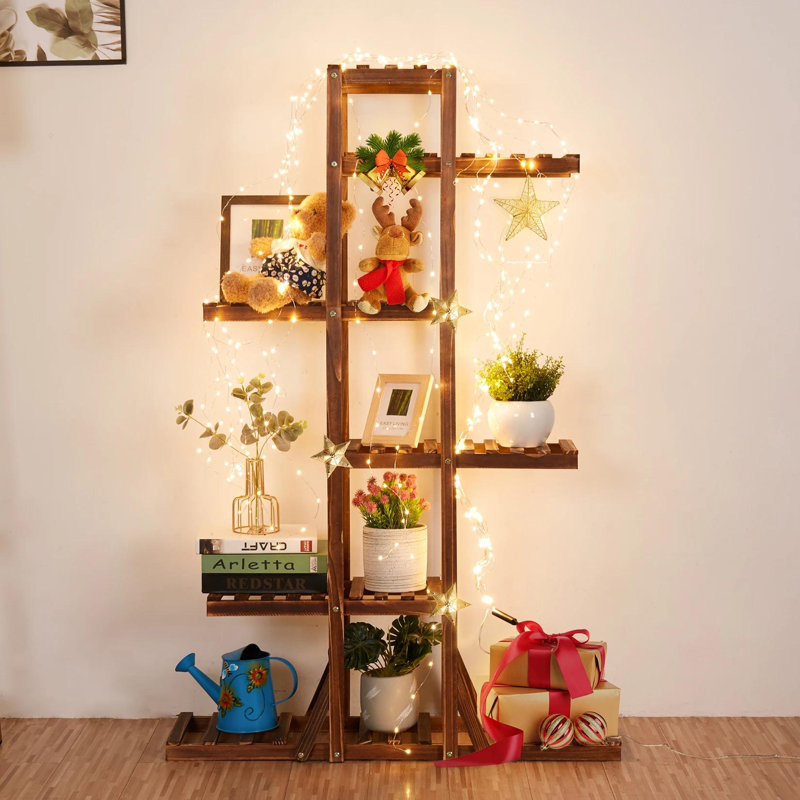 Présentoir à Plantes en Bois à 6 Niveaux, Support de Plantes en Bois Satisfait, Pot de Fleurs T1, Ba