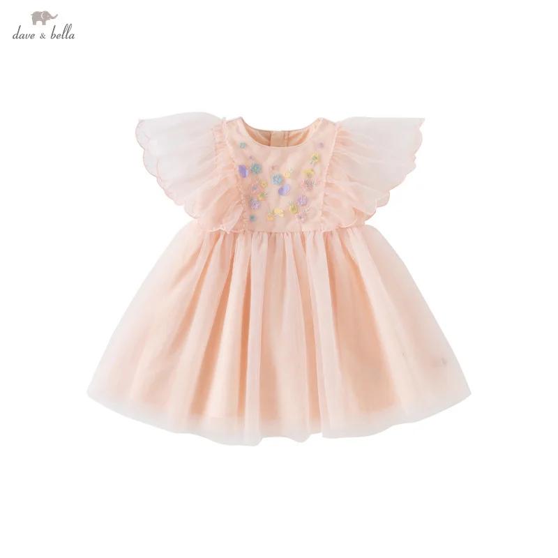 Dave Bella filles bébé robe de princesse été doux mignon broderie enfants maille robe élégante fête 
