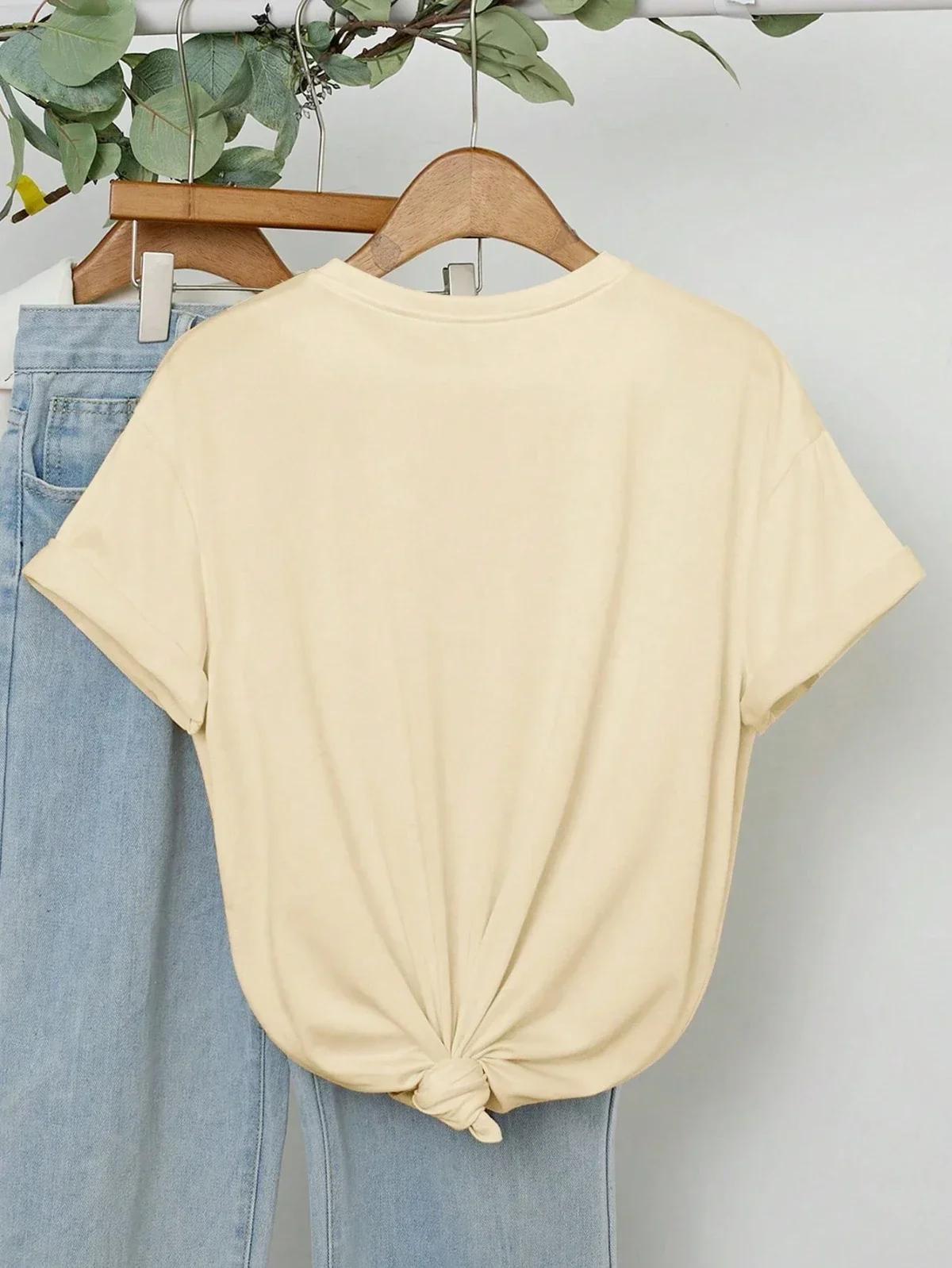 T-shirt à manches mi-longues pour femmes, ample, col rond, vêtements de rue, été américain rétro Y2k