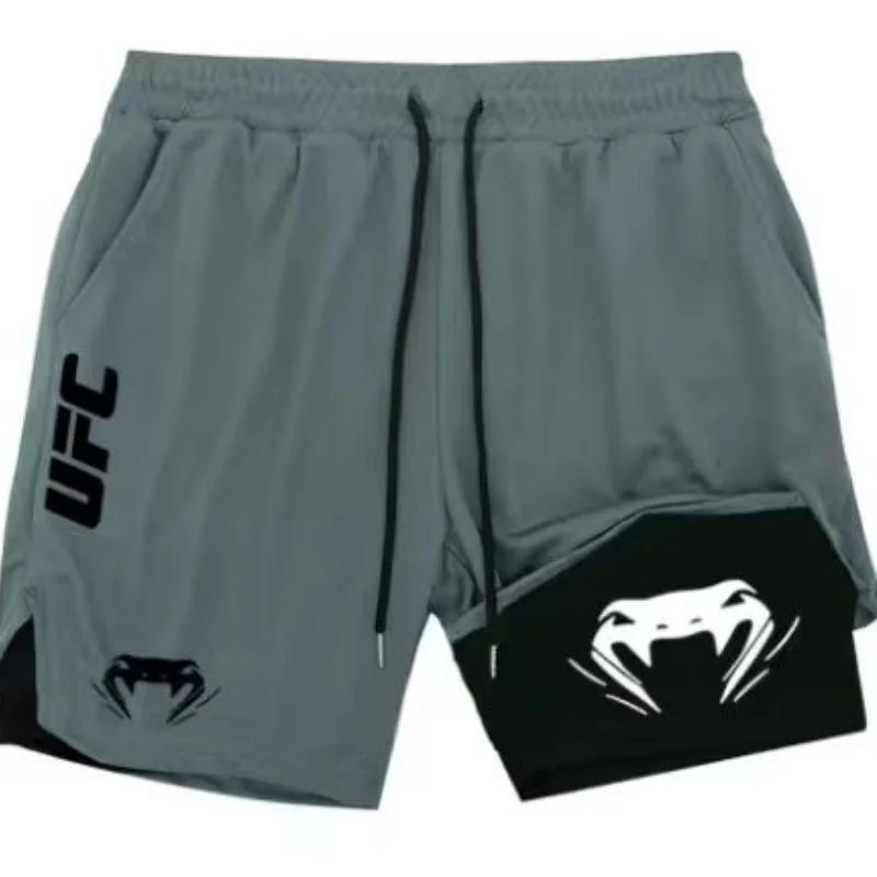 Shorts de sport UFC pour homme, taille européenne, double couche, confortables, respirants, avec poc