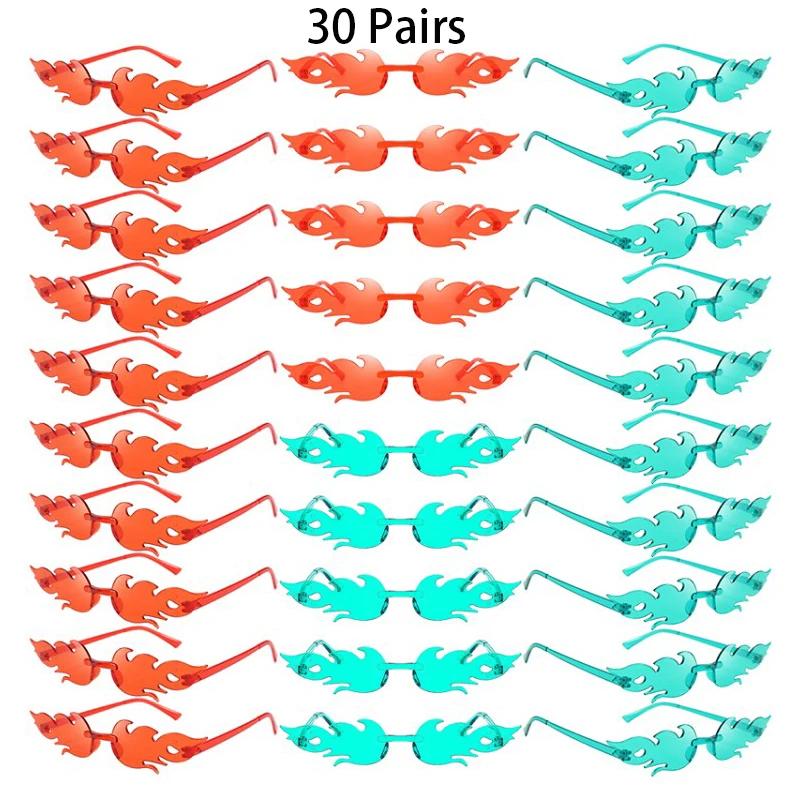 30 paires de lunettes de soleil sans monture en forme de flamme, couleur bonbon, décor de vacances à