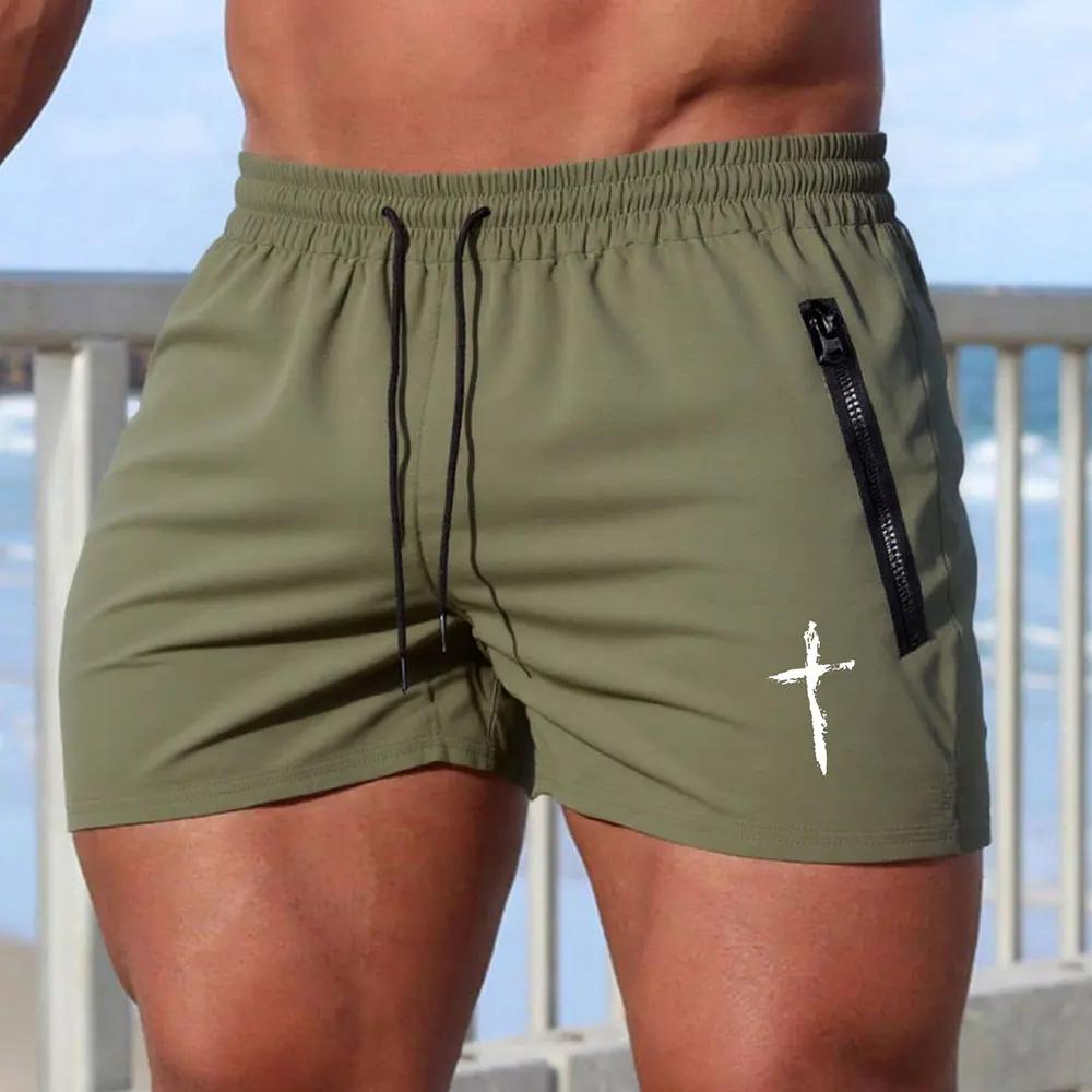 Maillot de bain pour hommes, gymnases d'été, Fitness, musculation, short de plage imprimé croisé, Bo