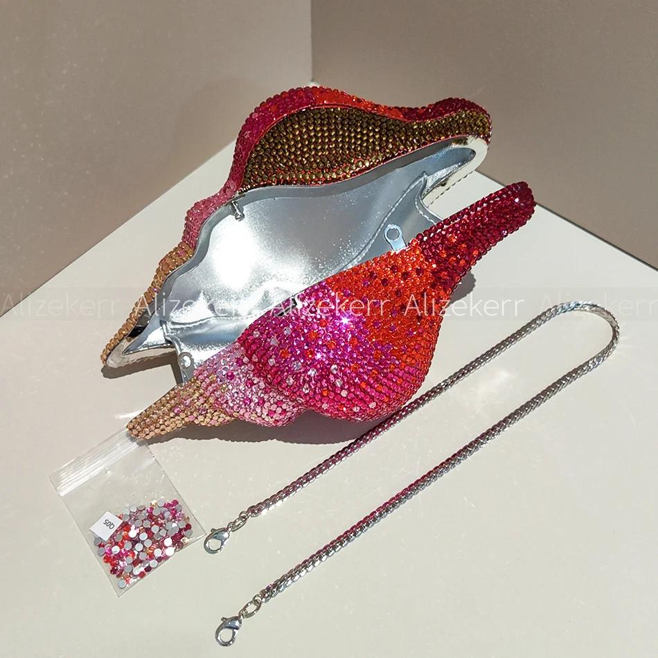 Sac de soirée Alizekerr 3D en forme de coquillage avec strass pour femme 2026 – Magnifique sac à mai