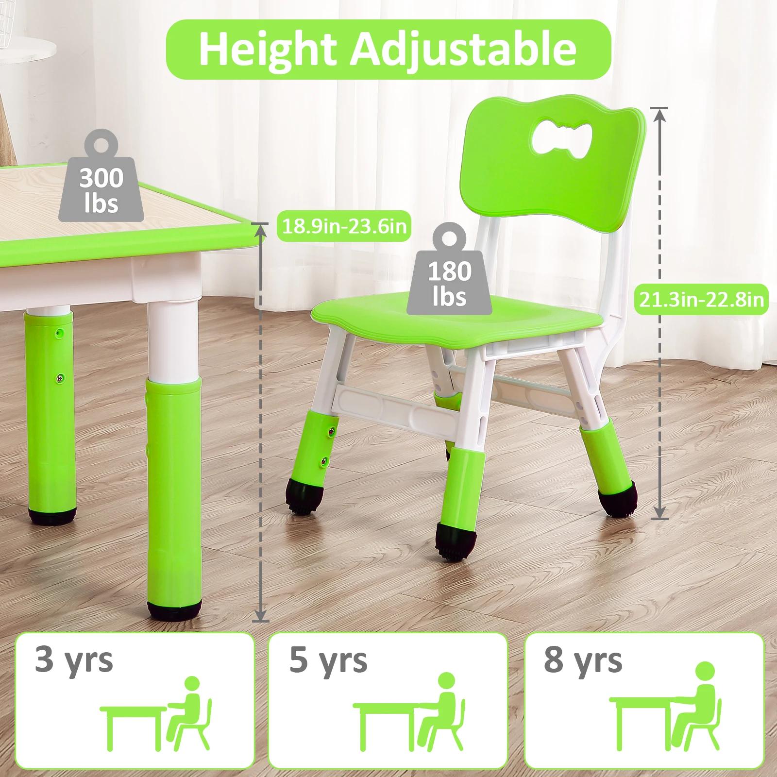 Ensemble table et 4 chaises pour enfants, table et chaises réglables en hauteur, plateau anti-graffi