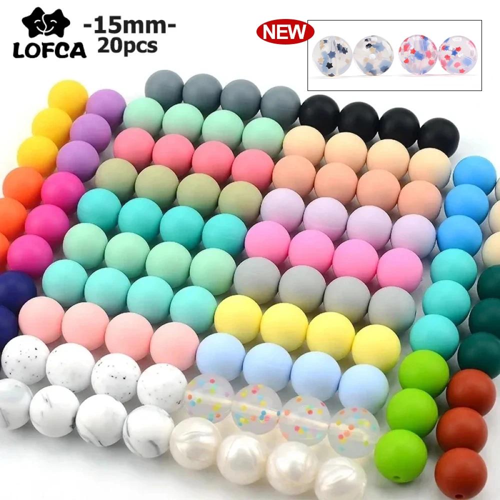 LOFCA – anneau de dentition en Silicone, 15mm, 20 pièces/lot, perles rondes de dentition pour bébé, 