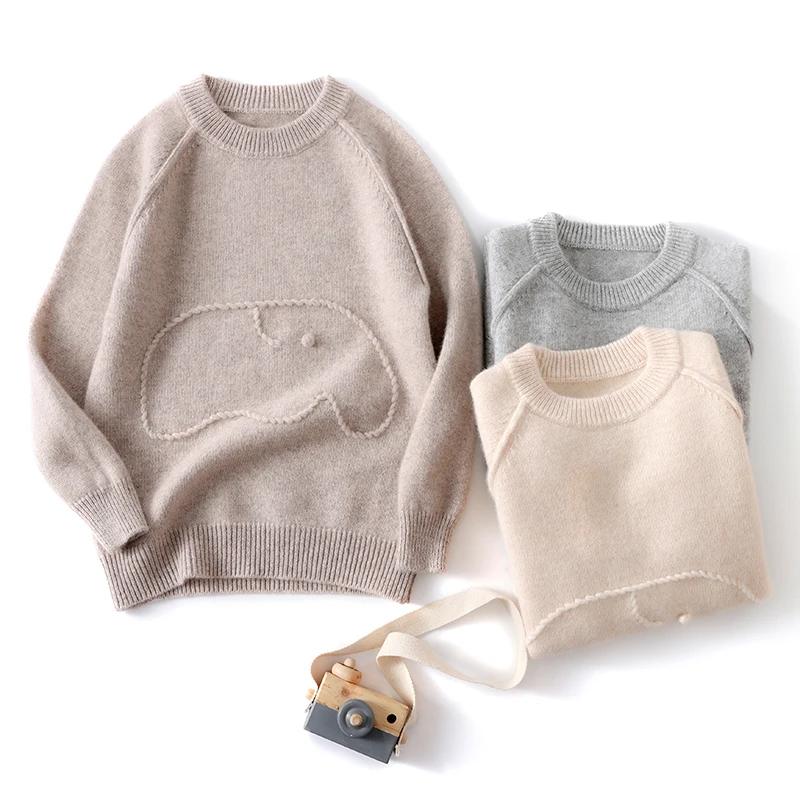 Pull en laine Pure pour enfants pull à col rond basique automne hiver épais garçons filles 100% lain