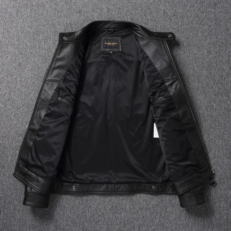 Veste en cuir de vachette de haute qualité, manteau à col montant, couche supérieure, mince, décontr