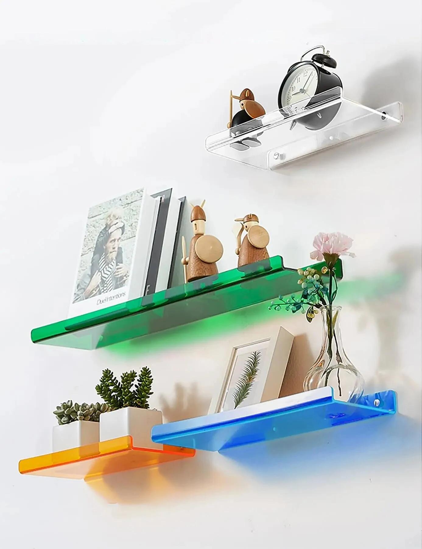 Étagère de rangement murale en acrylique de couleur, étagères modernes pour salle de bain, salon, po