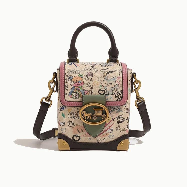Nouvel Arrivage : Mini Sac Téléphone Ours Graffiti Cartoon – Sac Bandoulière Élégant pour Femme, Ten