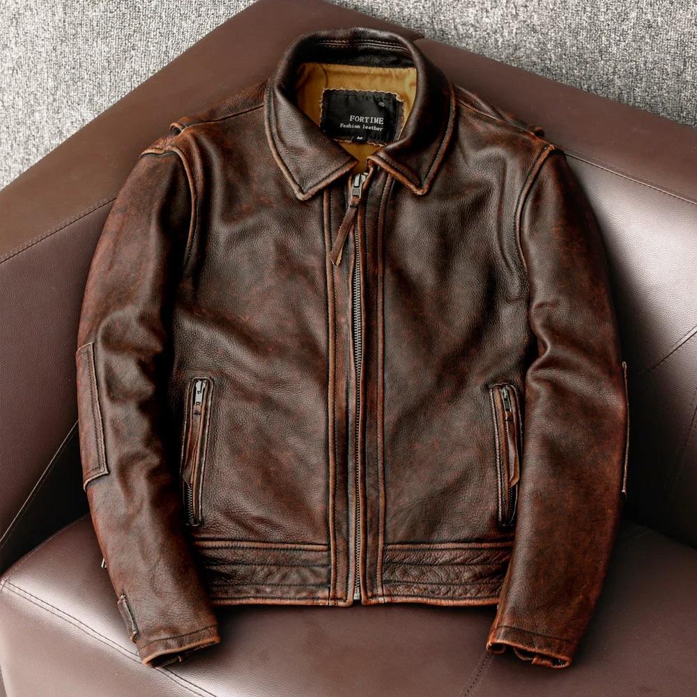 Veste en cuir pour hommes à queue d'hirondelle vestes de moto Vintage 100% manteau en cuir de vachet