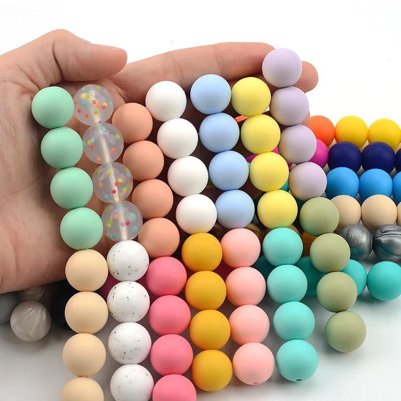 LOFCA 12mm 100 pièces perles de Silicone anneau de dentition rond bébé collier d'allaitement attache