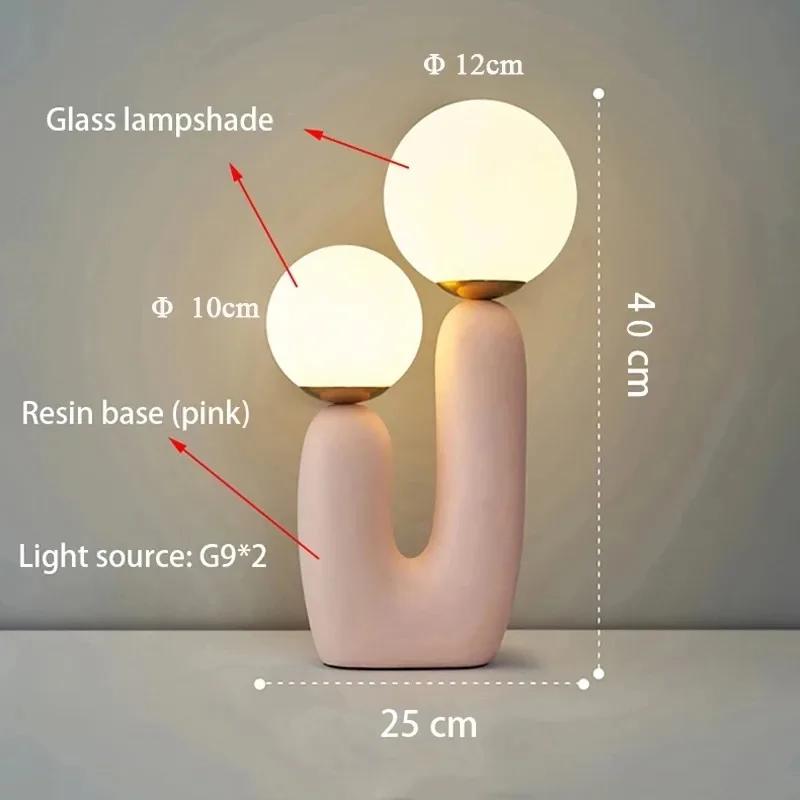 Lampe de table en verre d'art nordique moderne, lampe de tête de lit en résine pour chambre à couche