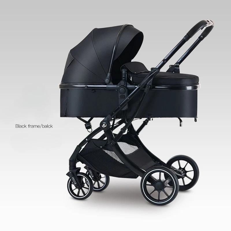 Nouvelle poussette bébé 2-en-1 légère, haute vue, pliable, bidirectionnelle à quatre roues avec mous