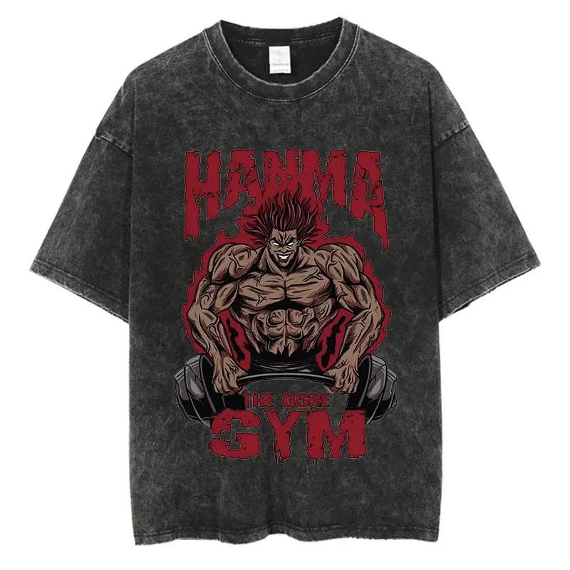 Anime Baki Haman t-shirts Harajuku Vintage 100% coton 2024 nouveau T-shirt lavé pour hommes Hip Hop 