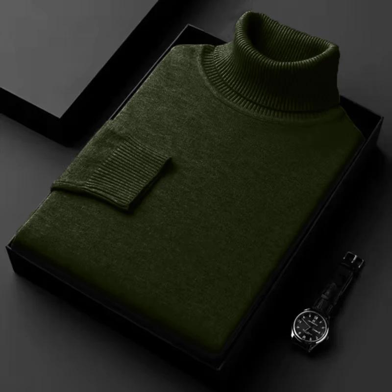 Pull tricoté à manches longues pour hommes, couleur unie, manteaux à col roulé, coupe cintrée, vêtem