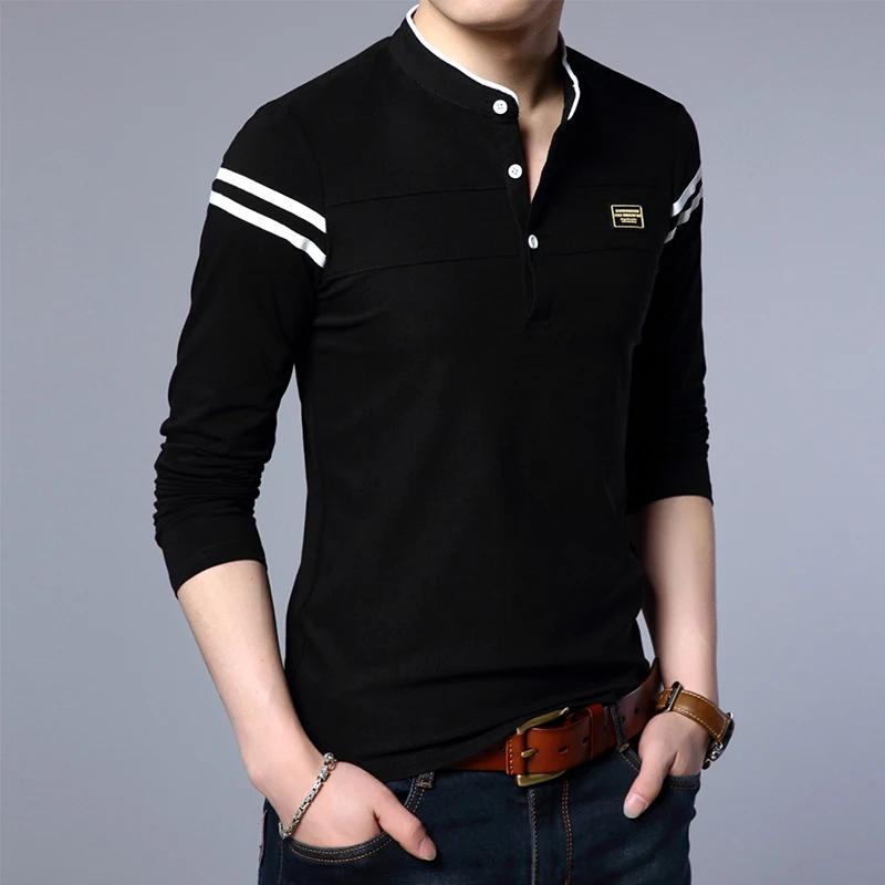 T-shirt POLO à manches longues pour hommes, décontracté, en coton, respirant, col montant, chemise c
