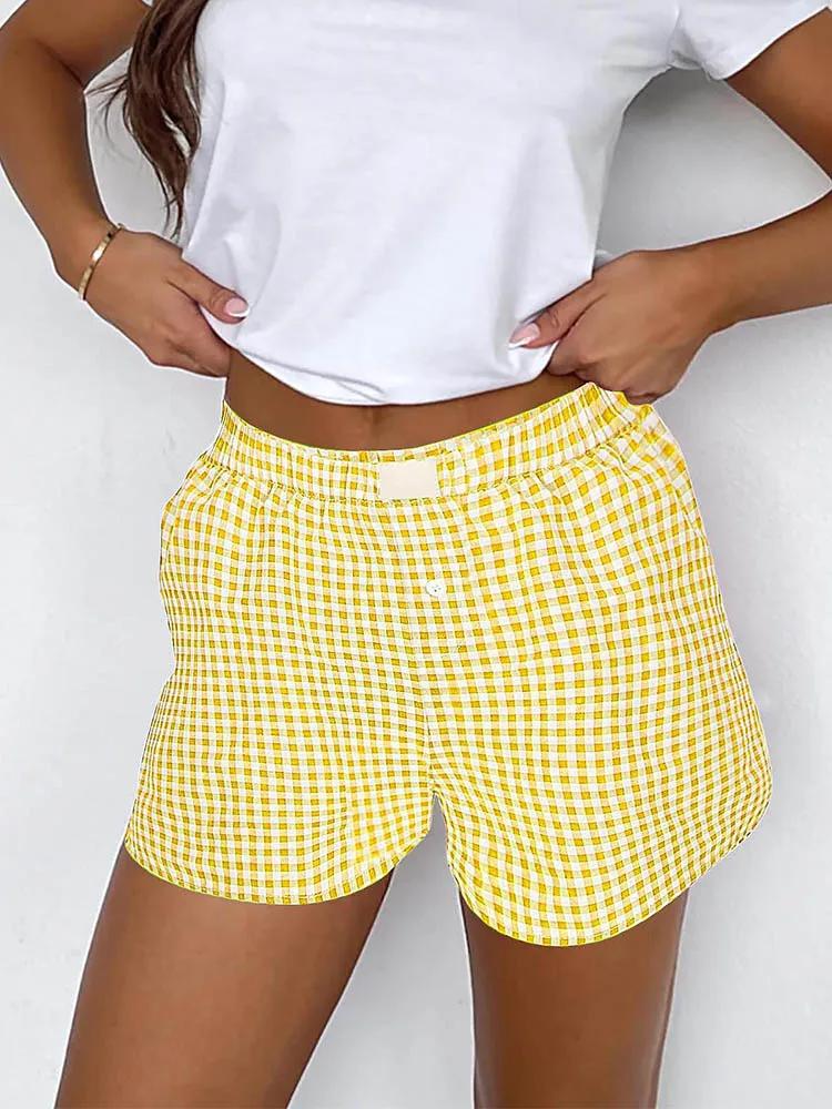 Short à carreaux pour adolescentes, ceinture élastique, Pull-On, tenue de salon décontractée, couleu