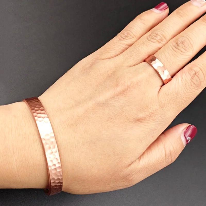 Bracelets Vintage en cuivre pur 99.9%, pour femmes et hommes, manchette de couleur Rose, breloques, 