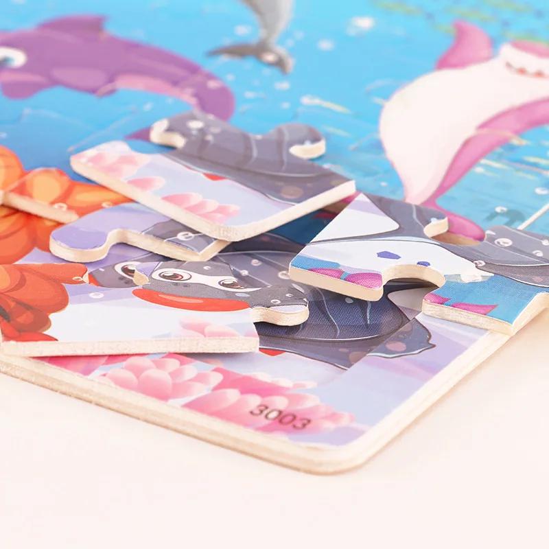 30 pièces Puzzle en bois enfants dessin animé animaux véhicule Puzzles jeux bébé apprentissage préco