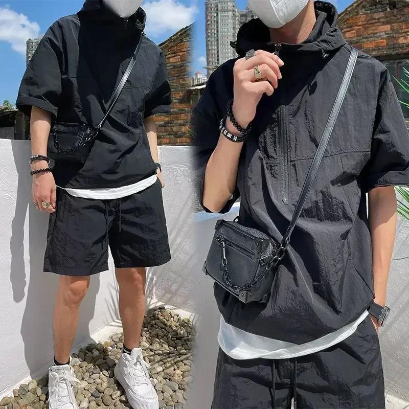 Ensemble de style cargo d'été pour hommes, sweat à capuche décontracté, t-shirt à manches courtes, s