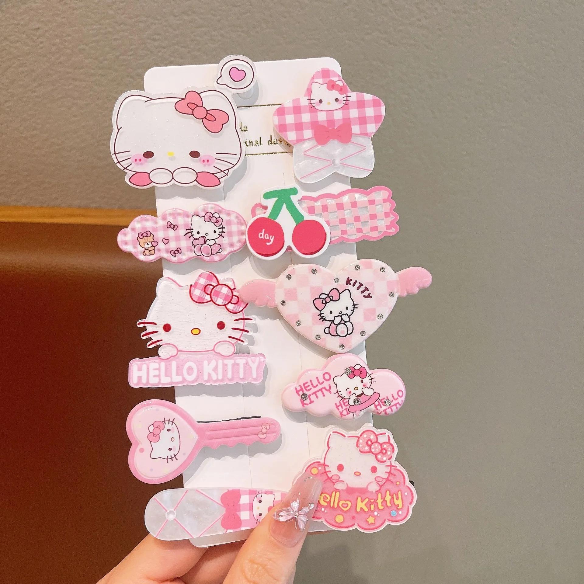 Mesuca 10 pièces Sanrio Hello Kitty mignon pince à cheveux chapeaux filles Anime dessin animé mode é