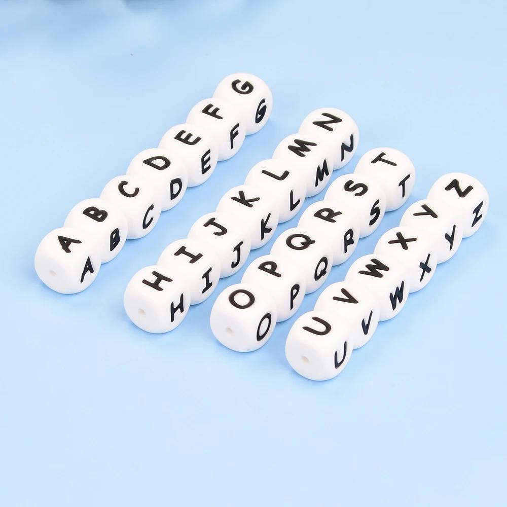 Lofca 100 pièces 12MM perles de lettre en Silicone perles en vrac de qualité alimentaire bracelet à 