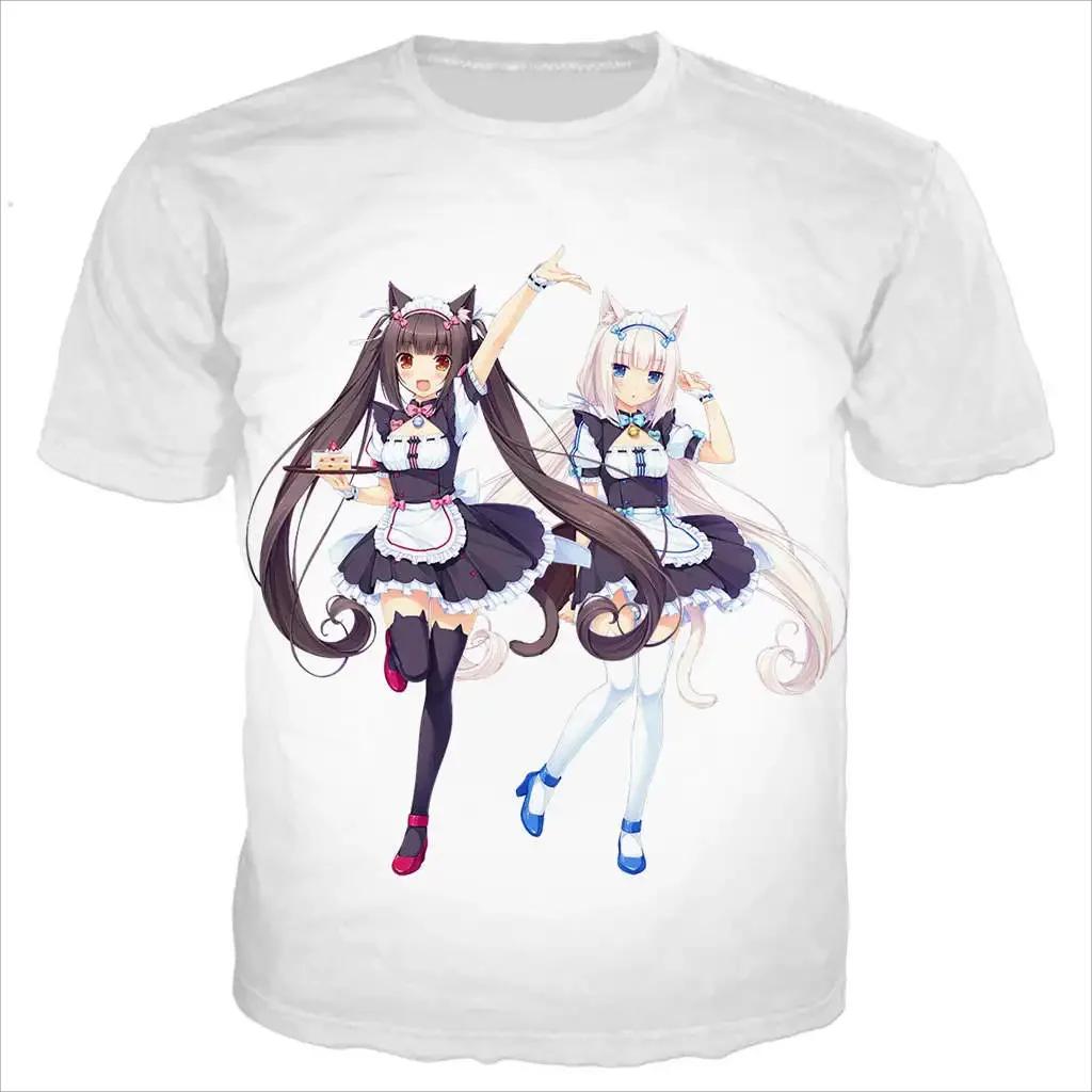 Nouveau Cool Tee Pour Hommes/femmes Nekopara Chocolat Vanille 3D Imprimé Mignon Anime À Manches Cour