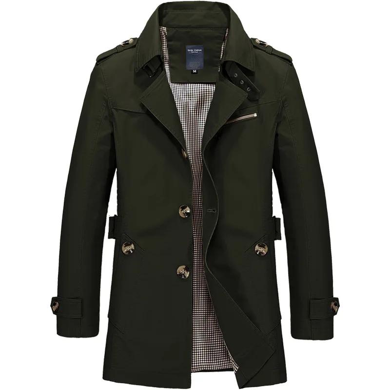 Veste coupe-vent mi-longue pour homme, col rabattu, simple, à simple boutonnage, manches longues, av
