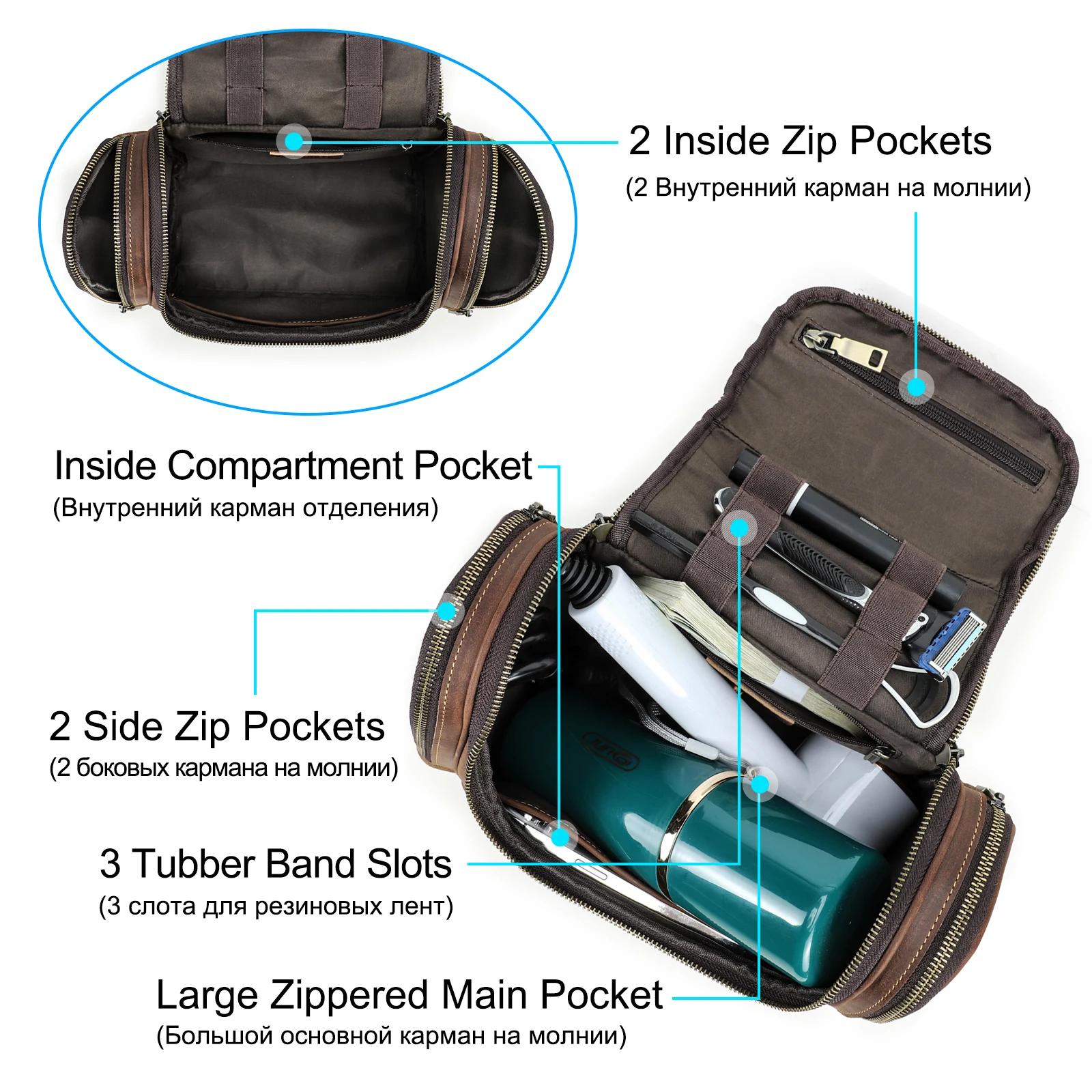 Hommes en cuir véritable voyage affaires toilette rasage sac femmes rétro cosmétique lavage douche o