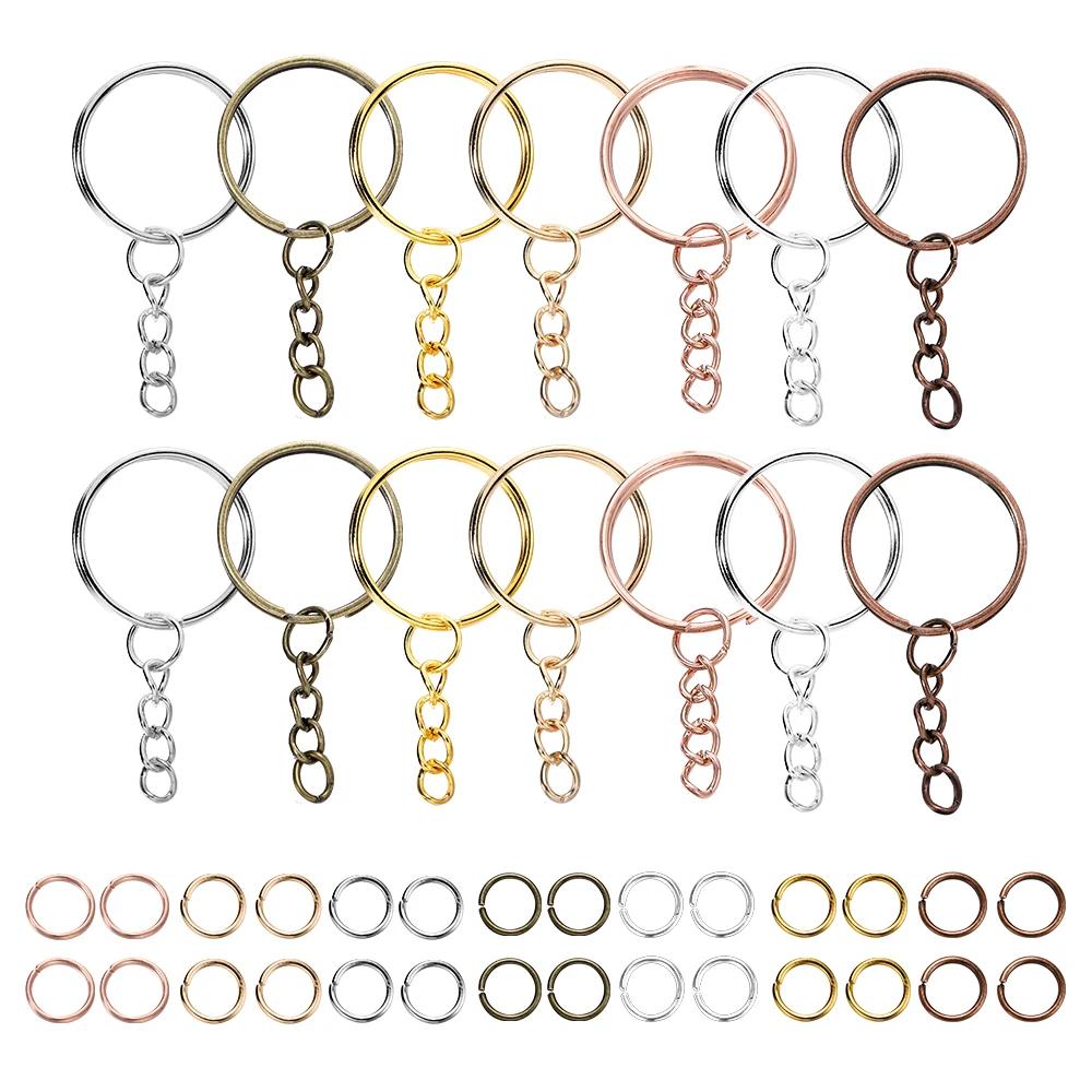 100 pièces 25mm porte-clés avec 100 pièces 8mm anneaux de saut connecteurs pour bricolage porte-clés