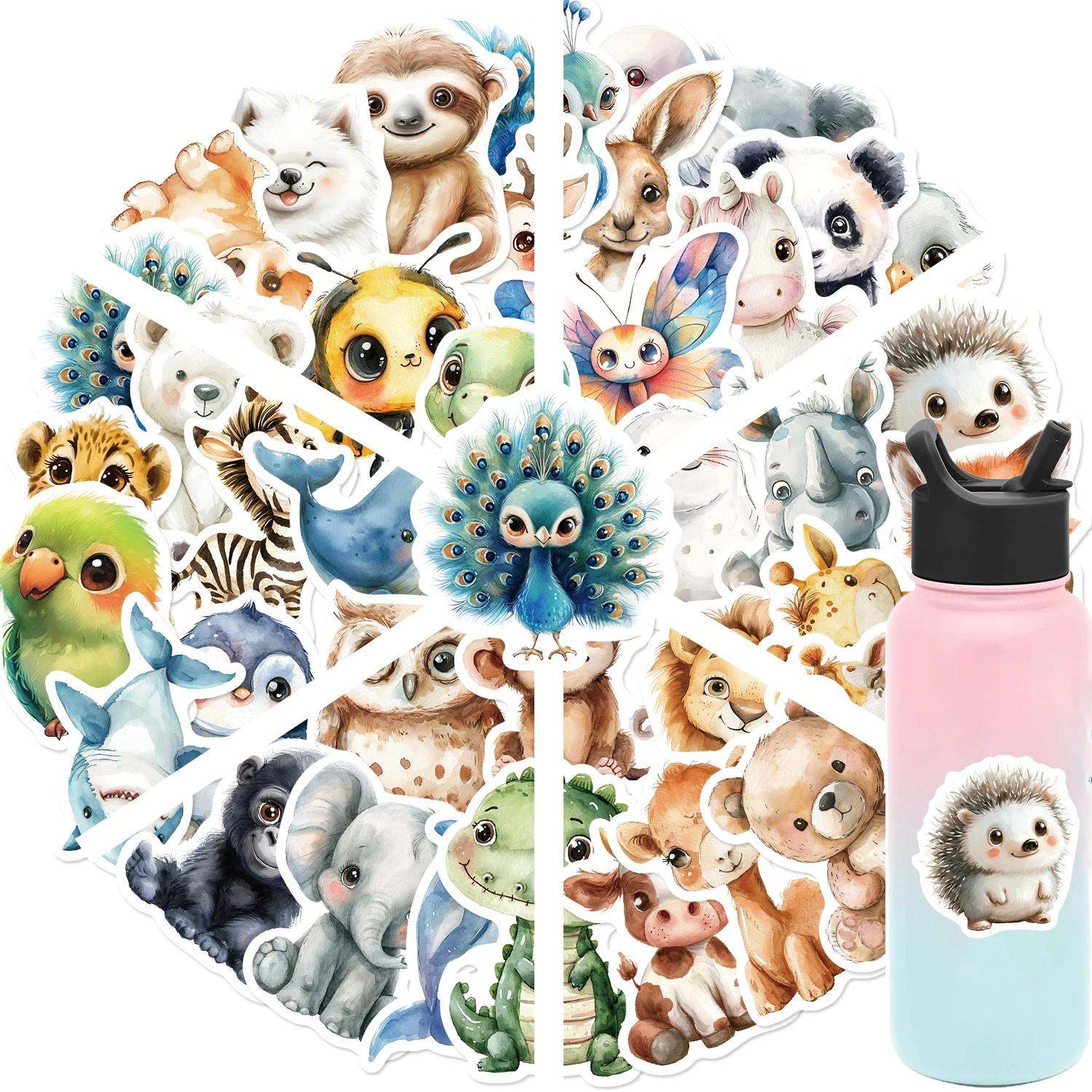 Autocollant Animal aquarelle, 50 pièces, dessin animé mignon, étanche, créatif, tendance, pour ordin