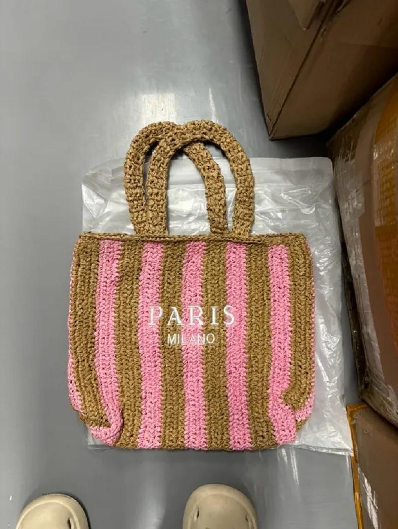 Design de luxe femmes tressé raphia paille Crochet sacs grande capacité fourre-tout décontracté sac 