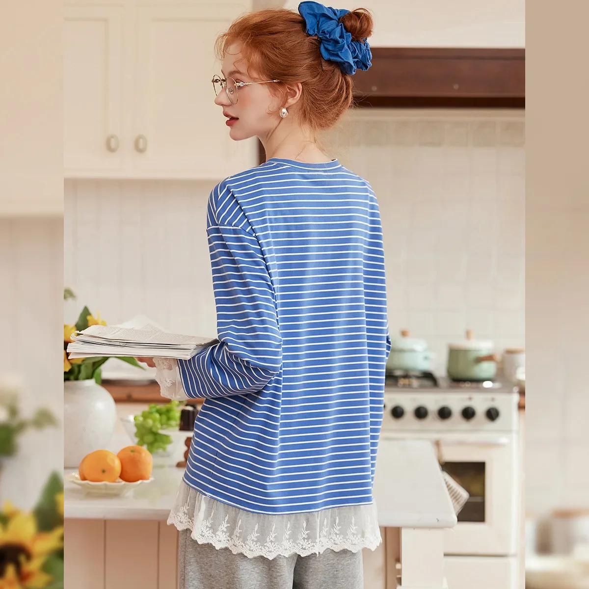 T-shirts pour femmes LOUIS YAO aux couleurs contrastées, collection automne 2025, à rayures et dente