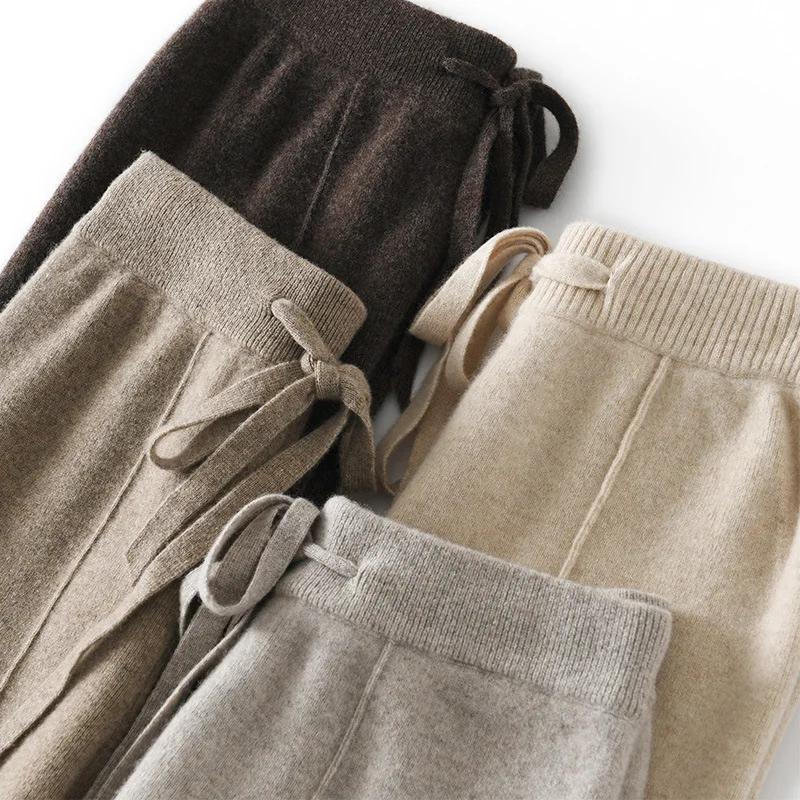 Pantalon taille haute en tricot chaud pour femmes, jambes droites à jambes larges, pantalon ample de