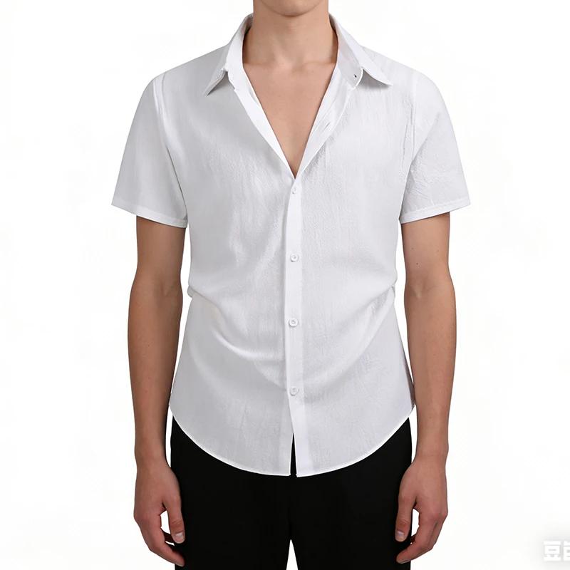 Chemise 100% Lin et Coton pour Homme, Manches Courtes, Hauts Masculins, Vêtements de Marque 2026, Ch