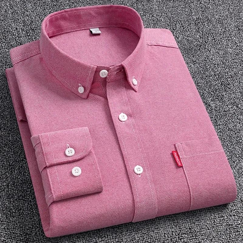 Chemises Oxford à manches longues pour hommes, 5XL, 100% coton, couleur unie, col rabattu, coupe rég