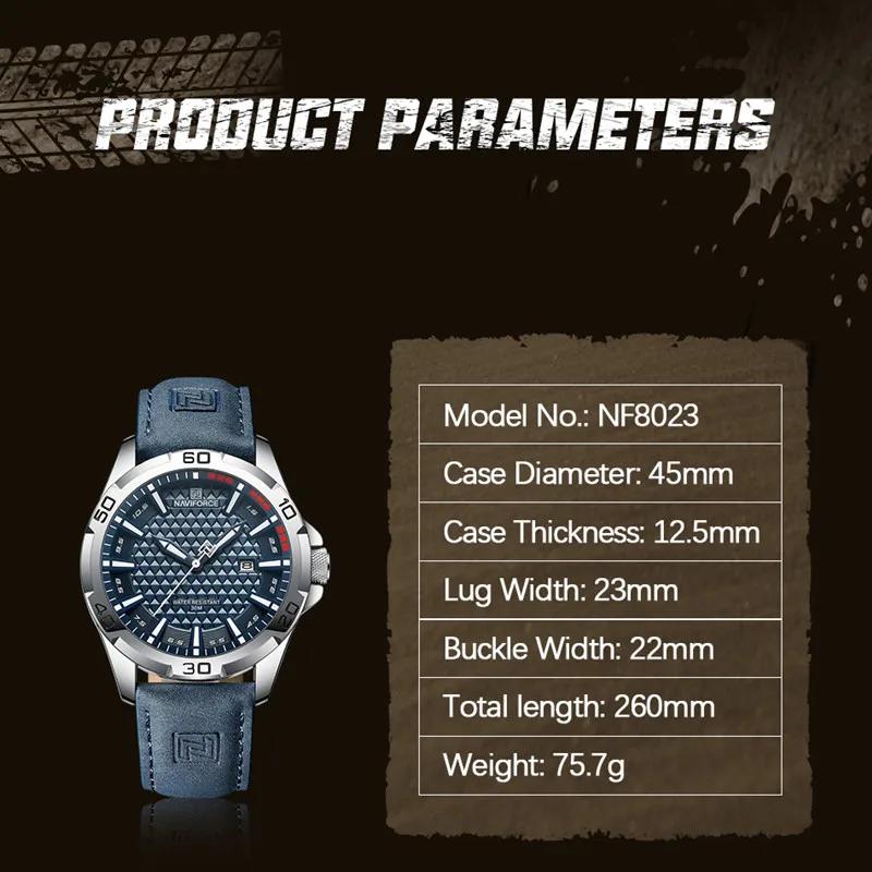 NAVIFORCE marque hommes mode montres à Quartz mâle bracelet en cuir Sport étanche montres calendrier