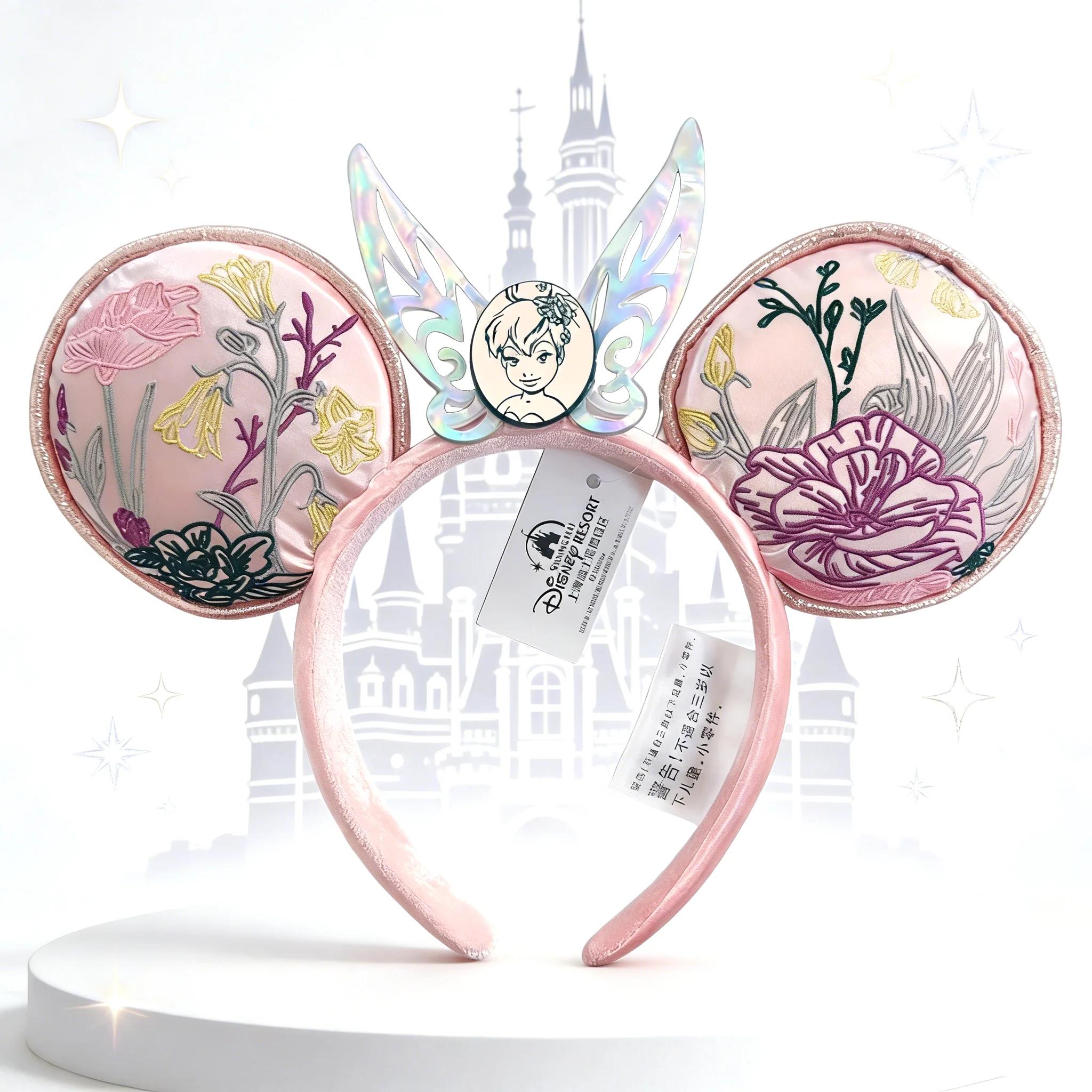 Nouveau serre-tête Disney Minnie Mouse avec oreilles brodées roses, petite clochette, pour cosplay d