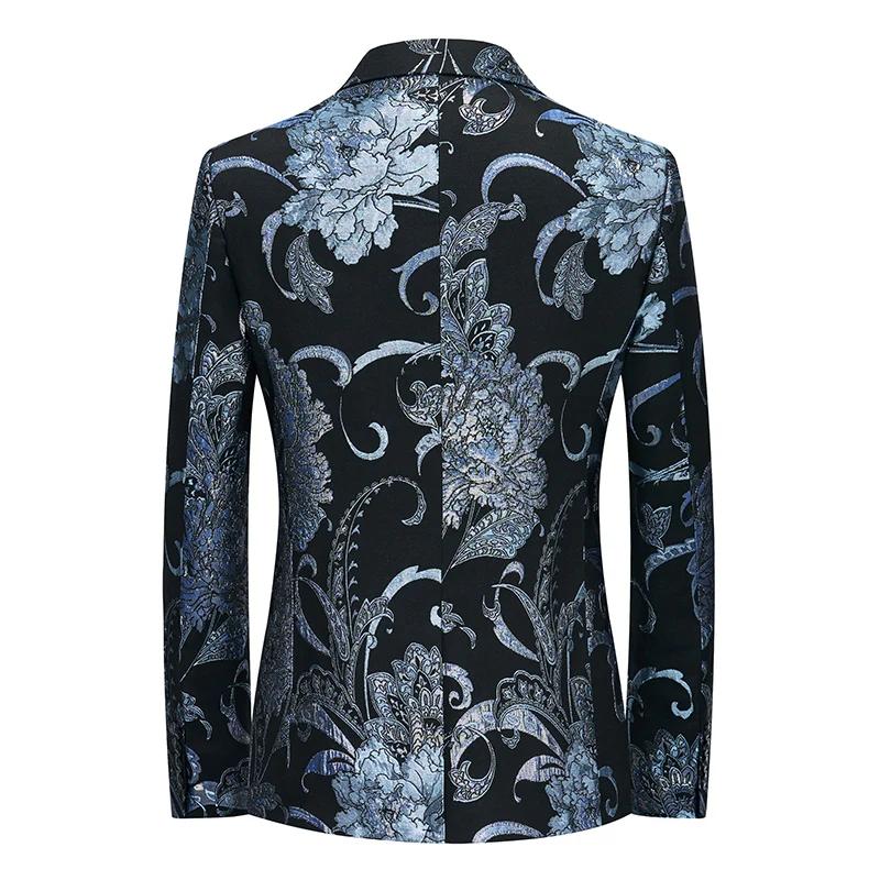 Veste Jacquard imbibée de fleurs pour hommes, blazer à bouton unique, manteau de scène de chanteur, 