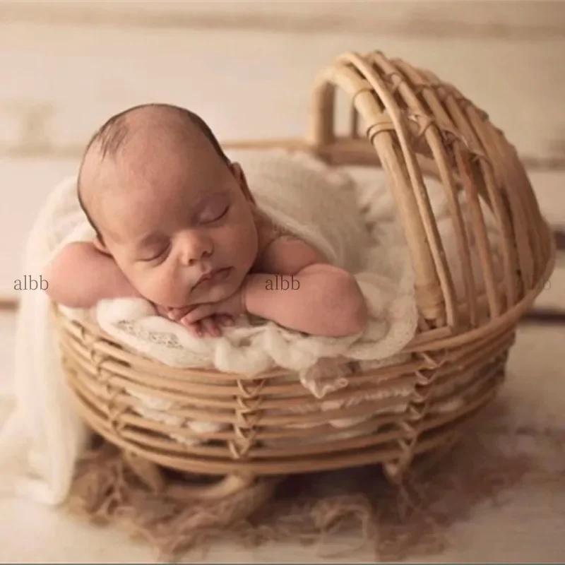 Accessoires de photographie pour nouveau-nés, chaise en bambou Vintage faite à la main, lit pour béb