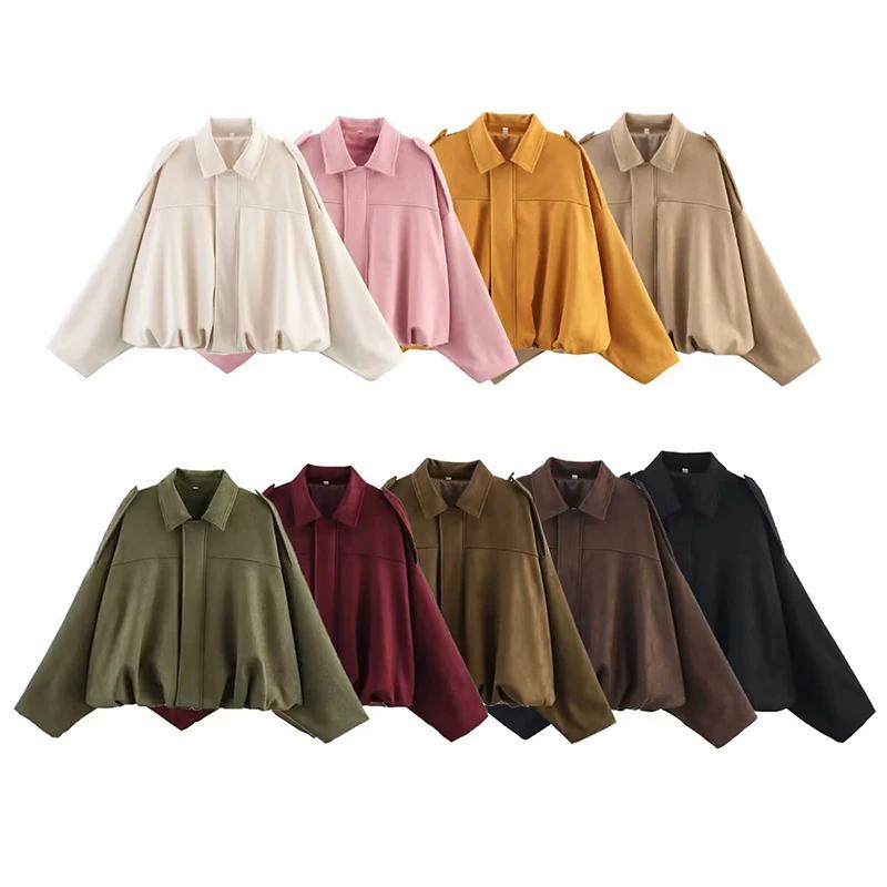 Vestes bombardier pour femmes, manteaux à la mode, col rabattu, manches longues, manteaux amples, Vi