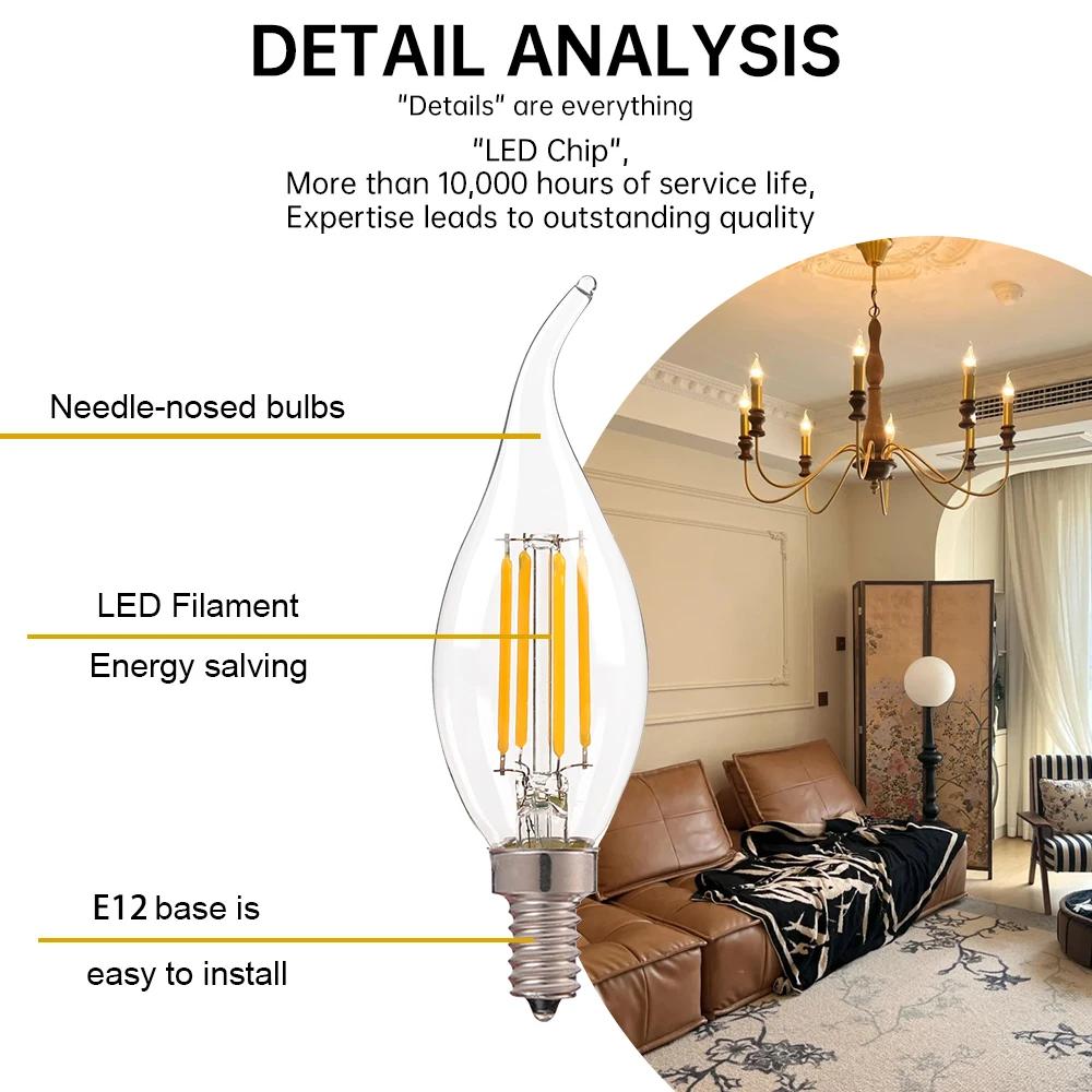 E12 E14 LED lustre ampoule 60W équivalent rétro candélabre ampoules 6000K 2700K blanc chaud 480LM la