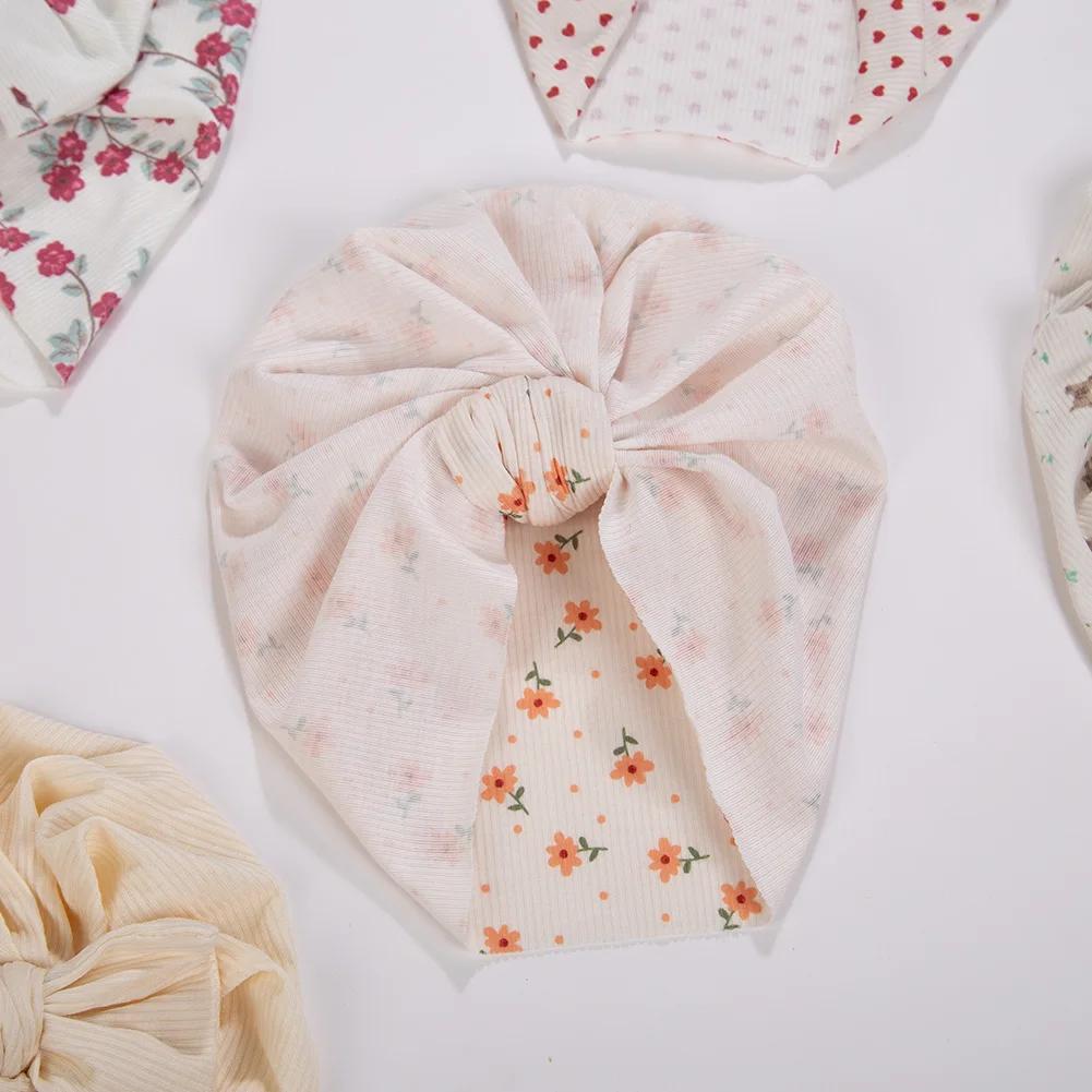 3 pièces/lot bébé garçons filles fleur imprimé bébé inde Turban chapeaux doux cheveux arcs Top noué 