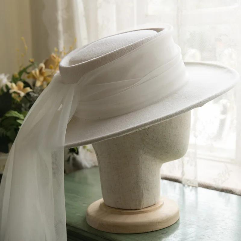 Nouveau français 100% laine haut-de-forme voile Vintage dîner fête élégant blanc Fedora voyage lumiè