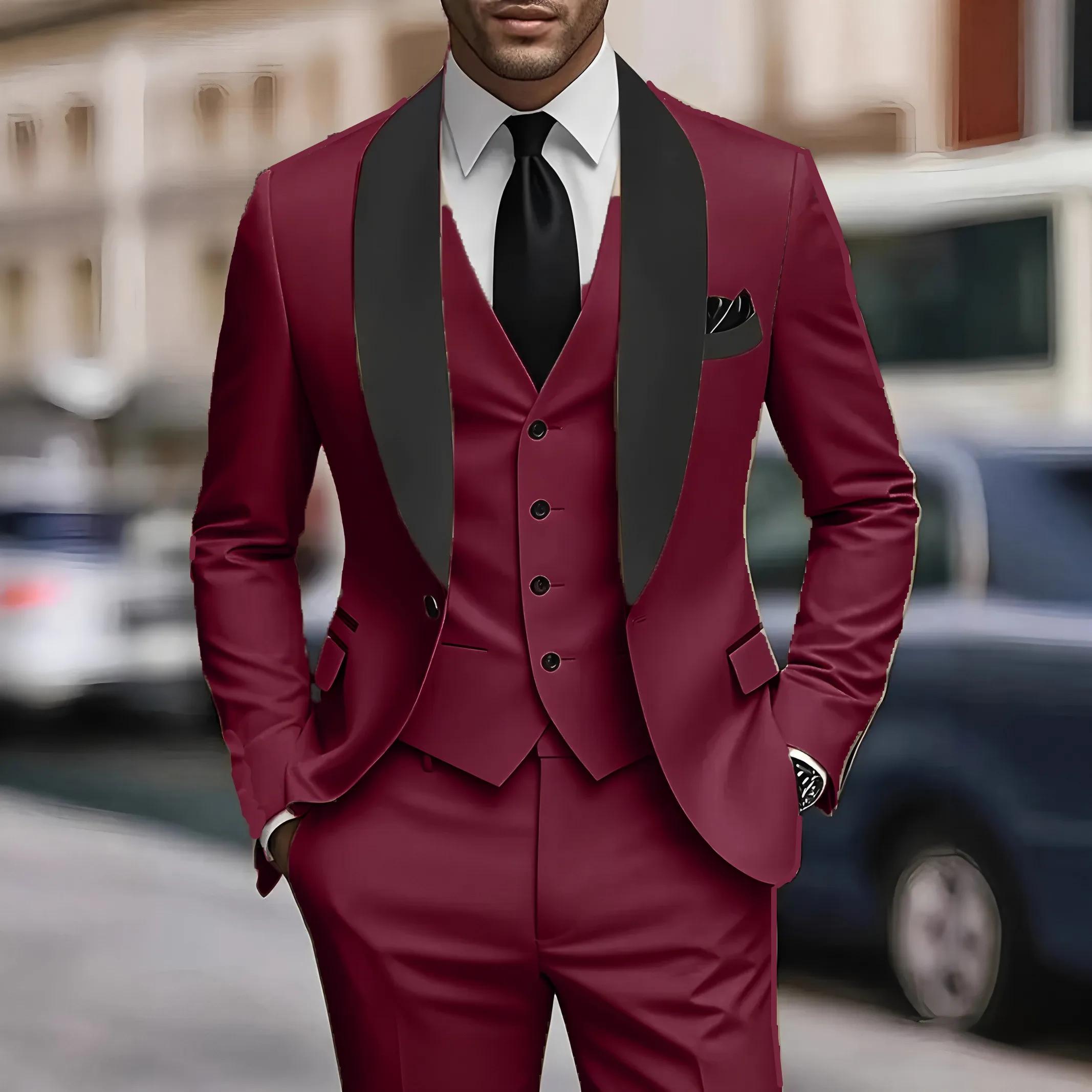 Costume formel trois pièces à col feuille verte pour hommes |   Conception de couleurs contrastées, 