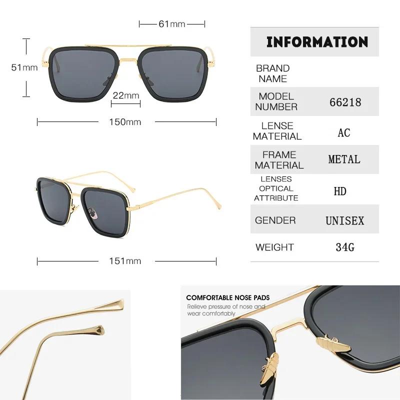 Lunettes de soleil mode cadre carré Tony Stark Style femmes lunettes de soleil hommes carré marque D
