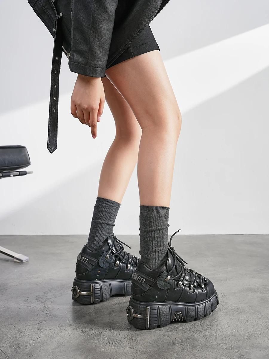 Nouvelles Chaussures Femme Style Punk 2026 – Bottes Rock à Lacets avec Plateforme et Talon de 6 cm, 