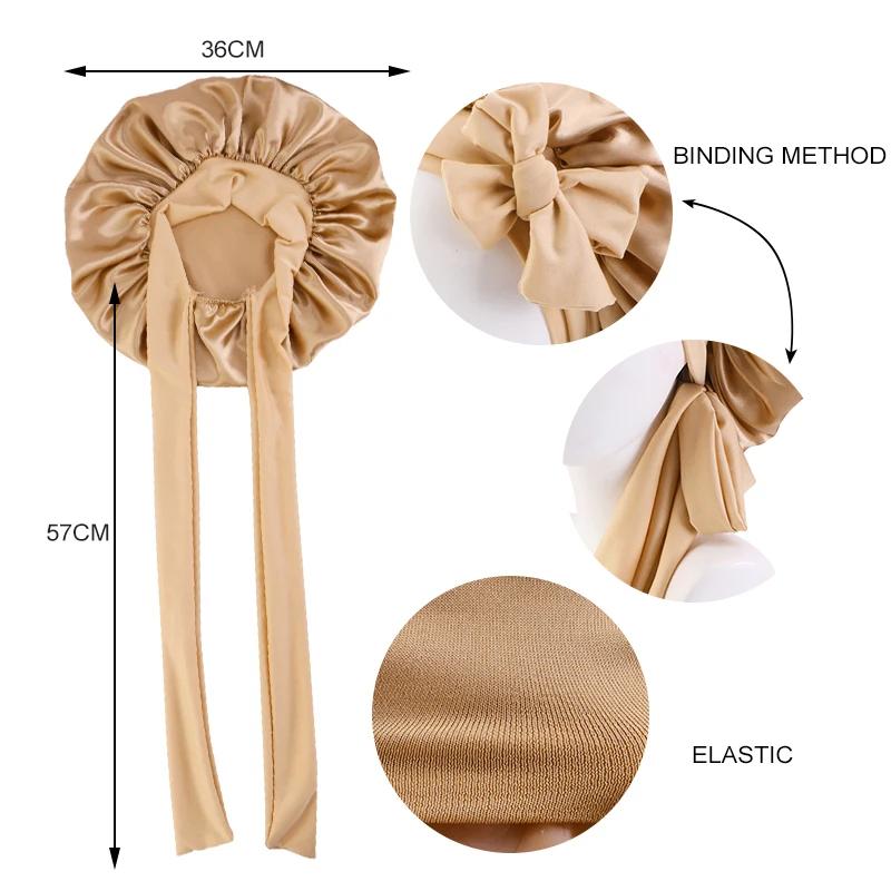 Bonnet de nuit en satin pour femmes, confortable, respirant, doux, pour cheveux bouclés, avec large 
