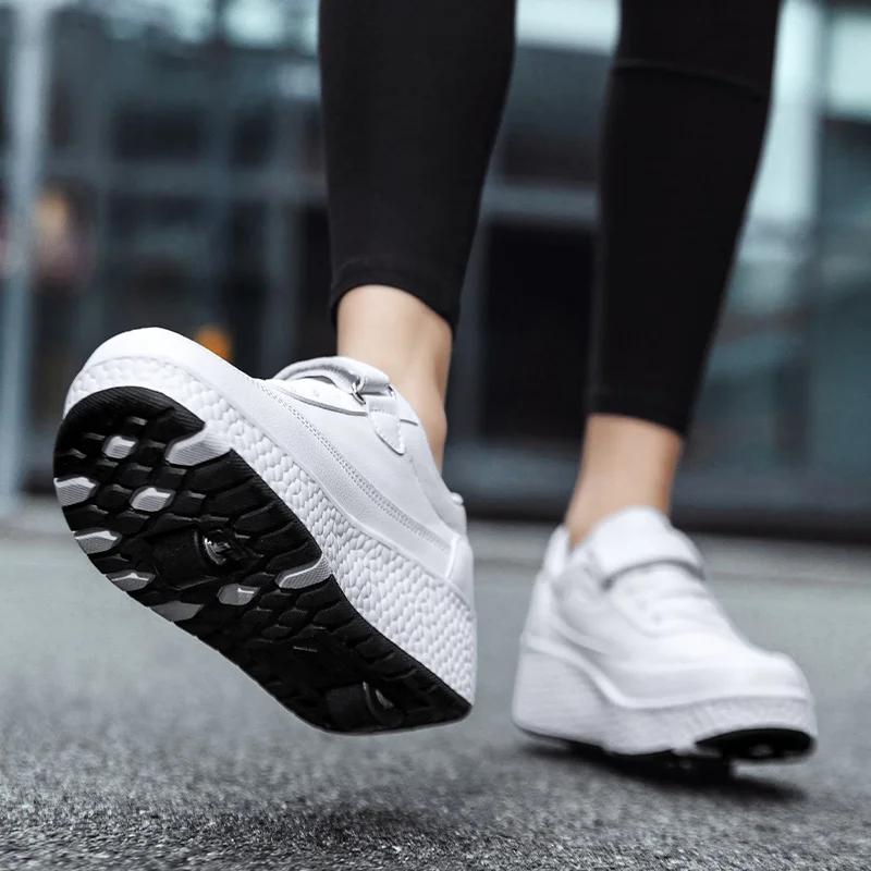 Mode clignotant patins à roulettes chaussures en cuir noir blanc haute qualité patins à roulettes ga