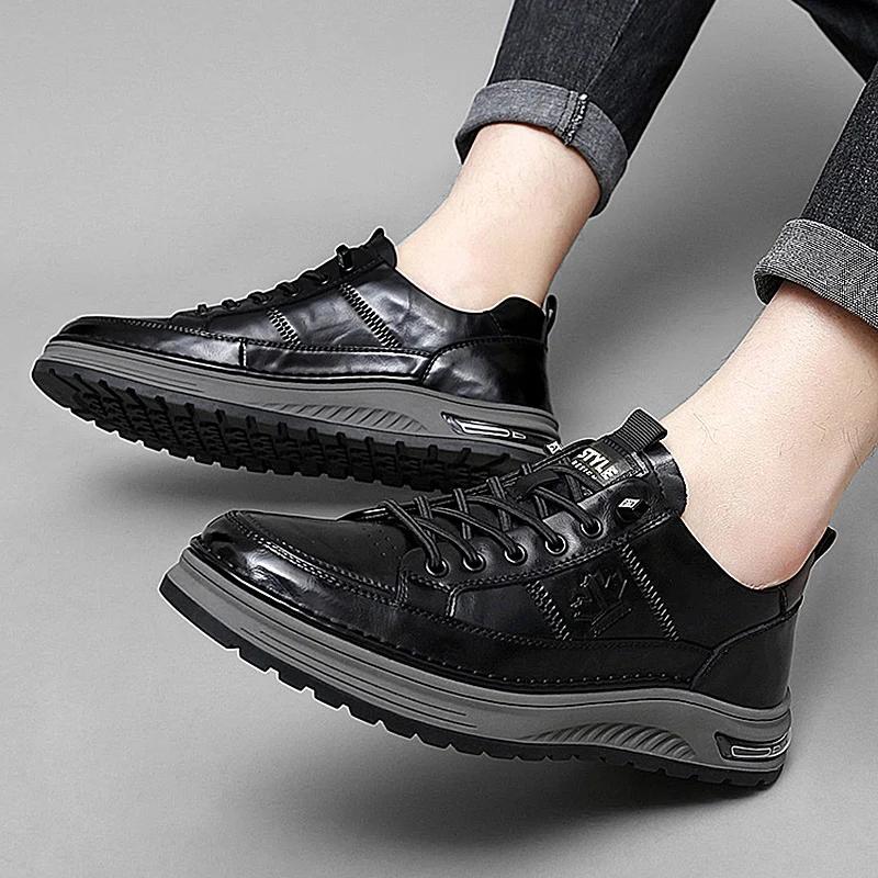Chaussures pour hommes en cuir véritable italien nouvelles chaussures décontractées à lacets marque 